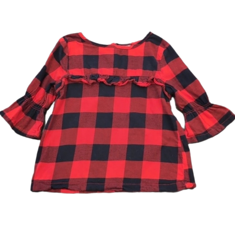 Carters Buffalo Plaid Top Flare Long Sleeve Winter Holiday Christmas Girls 4 5